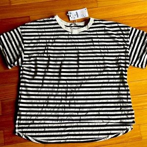 Boxy striped navy T shirt Zara